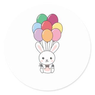 Rabbit Flies Up With Colorful Balloons Classic Round Sticker