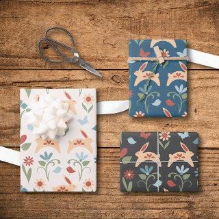 Rabbits Wildflowers Scandinavian Folk  Sheets