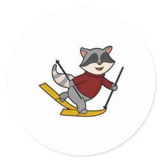 Raccoon as Skier with Skis & Ski poles Classic Round Sticker