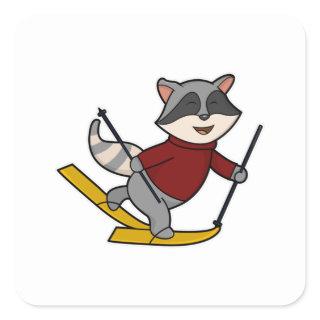 Raccoon as Skier with Skis & Ski poles Square Sticker