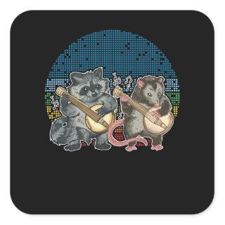 Raccoon Opossum playing Banjo Funny Folk Music Square Sticker