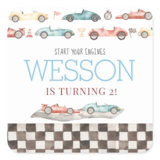 Race Car Birthday coasters Square Sticker