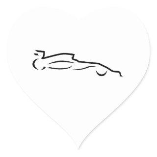 Race Car Line Drawing Silhouette Heart Sticker