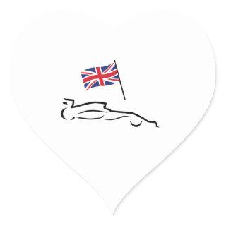 Race Car Line Drawing with British Flag Heart Sticker