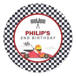 Race Car Racing Two Fast Boy Birthday Party Classic Round Sticker