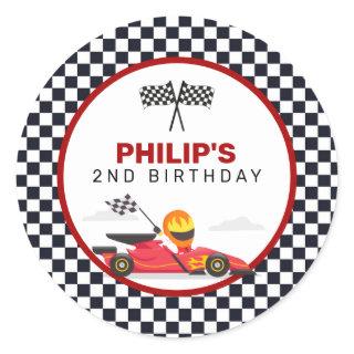 Race Car Racing Two Fast Boy Birthday Party Classic Round Sticker