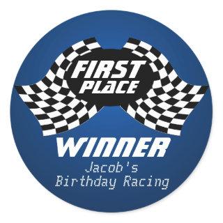 Racing Birthday Checkered Flags 1st Place Classic Round Sticker