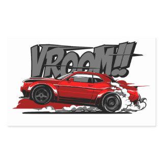 RACING CAR FULL SPEED VROOM! RECTANGULAR STICKER