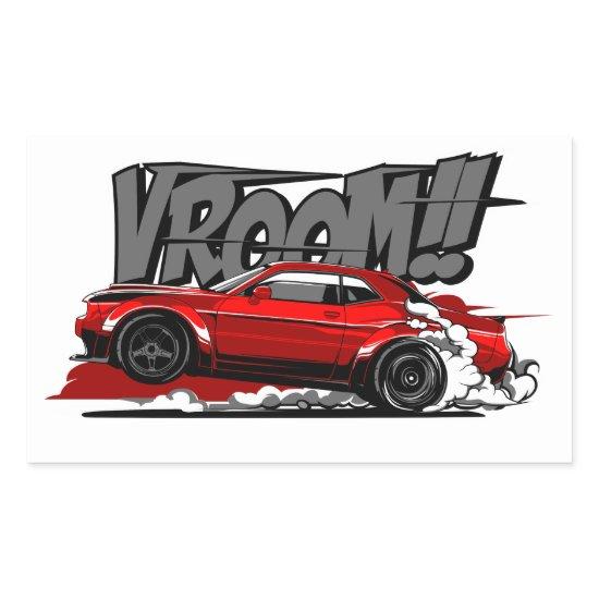 RACING CAR FULL SPEED VROOM! RECTANGULAR STICKER