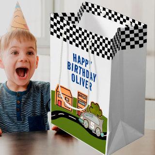 Racing Car Road House Name Happy Birthday  Medium Gift Bag