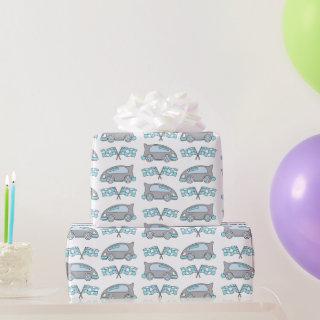 Racing Cars and Flags on White Pattern