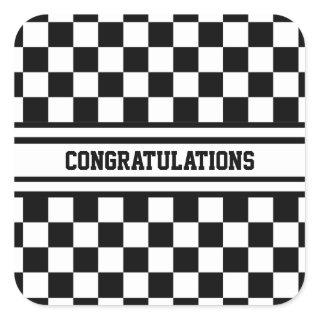 Racing Checkered Winners Flag Black and White Square Sticker