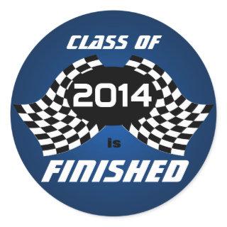 Racing Flags Graduation Finish Blue Classic Round Sticker