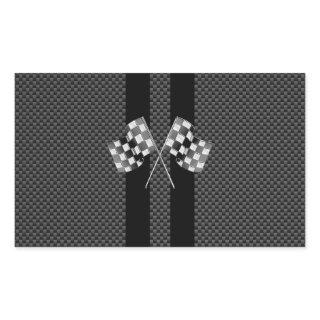 Racing Flags Stripes in Carbon Fiber Style Decor Rectangular Sticker