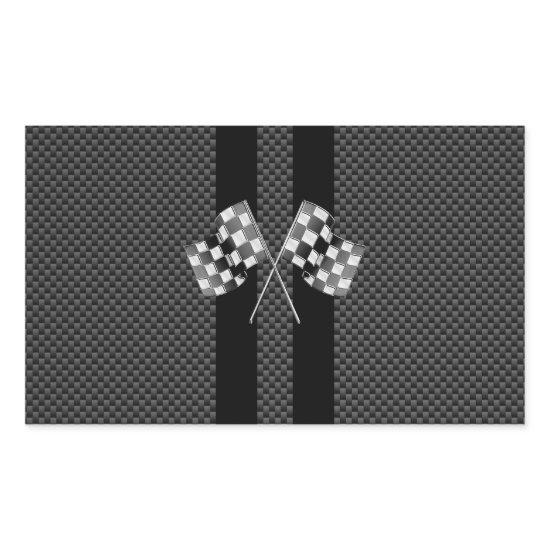 Racing Flags Stripes in Carbon Fiber Style Decor Rectangular Sticker