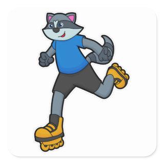 Racoon as Skater with Inline skates Square Sticker