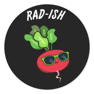 Rad-ish Funny Vegetable Radish Pun Dark BG Classic Round Sticker