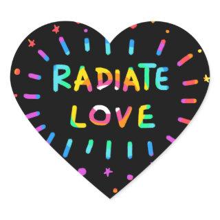 Radiate Love Colorful Rainbow Painting on Black Heart Sticker