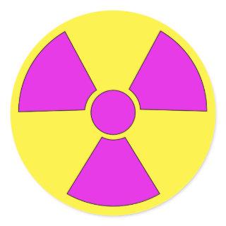 Radiation warning sign magenta and yellow classic round sticker