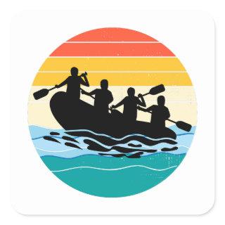 Rafting Team Raft White Water Rafter Paddle Retro Square Sticker