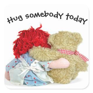 Rag Doll and Teddy Bear Hug Square Sticker