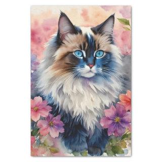 Ragdoll Cat Floral Portrait Tissue Paper