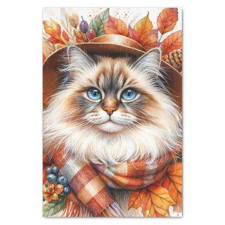 Ragdoll Cat In Autumn With Fall Leaves Tissue Paper