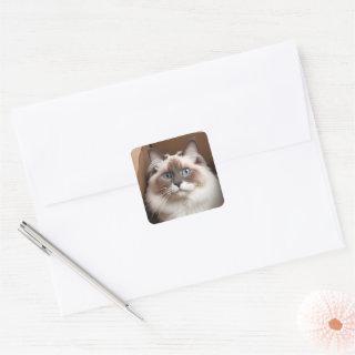 Ragdoll Cat in Cardboard Box Square Sticker