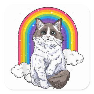 Ragdoll Cat Rainbow Galaxy Kitten Space Kitty Love Square Sticker