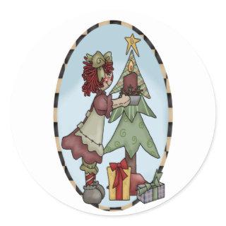 Raggedy Christmas Classic Round Sticker