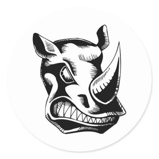 RAGING RHINO TATTOO TRIBAL VECTOR GRAPHIC CLASSIC  CLASSIC ROUND STICKER
