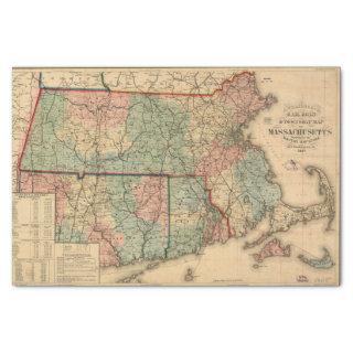 Rail Road Map of Massachusetts, 1879 Decoupage Tissue Paper