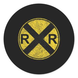 RAILROAD SIGN COSTUME TRAIN RAIL CROSSING WARNING  CLASSIC ROUND STICKER