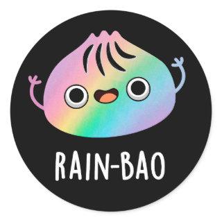 Rain-bao Funny Rainbow Dimsum Bao Pun Dark BG Classic Round Sticker