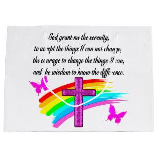 RAINBOW AND CROSS SERENITY PRAYER DESIGN LARGE GIFT BAG