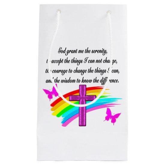 RAINBOW AND CROSS SERENITY PRAYER DESIGN SMALL GIFT BAG