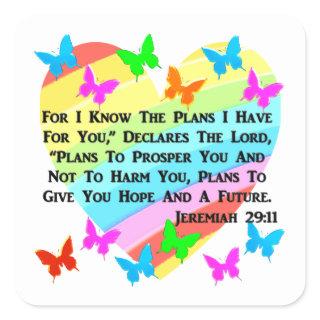 RAINBOW AND HEARTS JEREMIAH 29:11 SQUARE STICKER