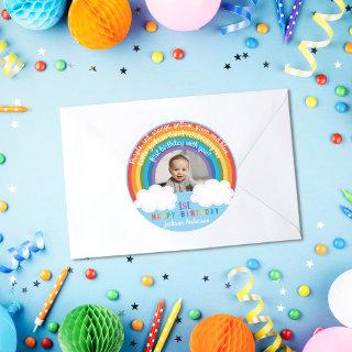 Rainbow Arch Over The Clouds Baby's First Birthday Classic Round Sticker
