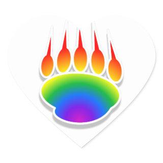 Rainbow Bear Paw Print Heart Sticker