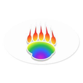 Rainbow Bear Paw Print Oval Sticker