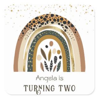 Rainbow Boho Floral 2nd Birthday  Square Sticker