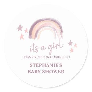 Rainbow  Boho It's a Girl Baby Shower Thank you Classic Round Sticker