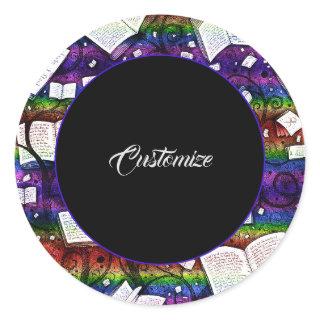 Rainbow Books Background Classic Round Sticker