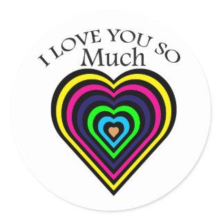 Rainbow color I love you strips heart hart Classic Round Sticker