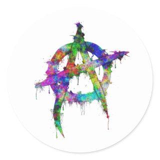 Rainbow Colored Anarchy Symbol Classic Round Sticker