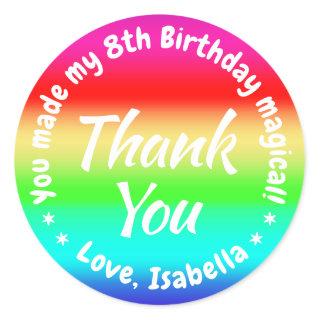 Rainbow Colors Birthday Party Girl Thank You Favor Classic Round Sticker