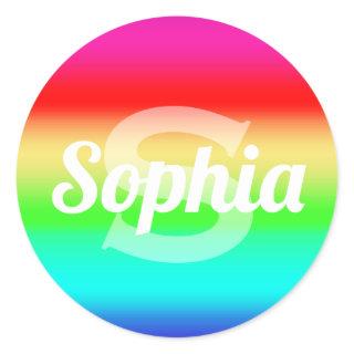 Rainbow Colors Gradient Monogram Personalized Name Classic Round Sticker