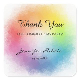 Rainbow Colors Template Thank You Hand Script Square Sticker