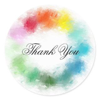 Rainbow Colors Thank You Hand Script Colorful Classic Round Sticker