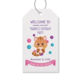 Rainbow Confetti Cute Kitty Birthday Party Favor Gift Tags